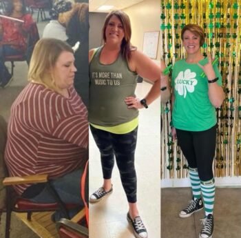 Before and after shots of Melissa Jolliff on her weight loss journey.