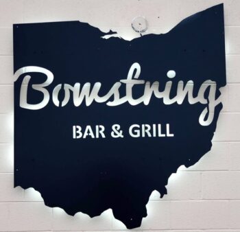 Bowstring Bar & Grill title on a painted photo of Ohio